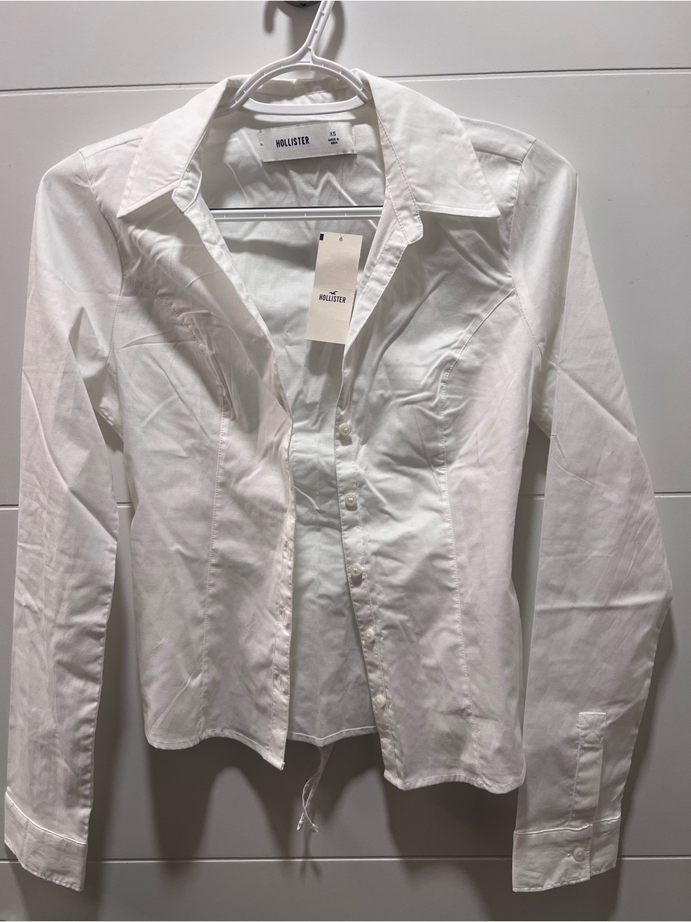 Hollister White Fitted Button-Up Shirt